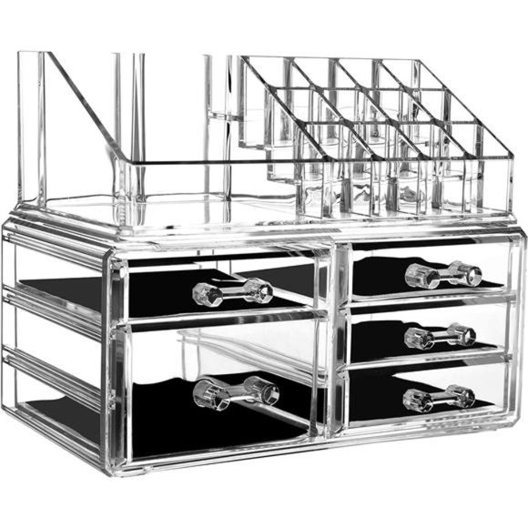 acrylic Makeup Organizer Skin Care Large Clear Cosmetic Display Cases Stackable - Picture 1 of 6